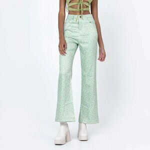 Princess Polly Green Animal Print Ryllie Flare Leg Pants US 4 NWT